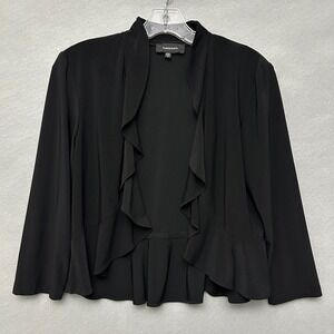 VTG Shrug Jacket Women's S Black Ruffle Open Front Crop 90s Y2K Preppy Classic